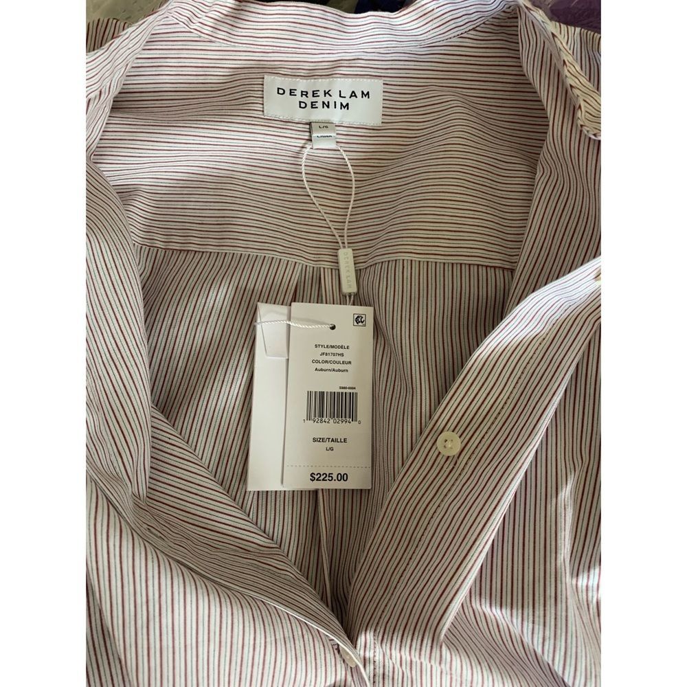 Derek Lam 10 Crosby Striped LS Ruffle B-F Shirt L - Picture 3 of 8